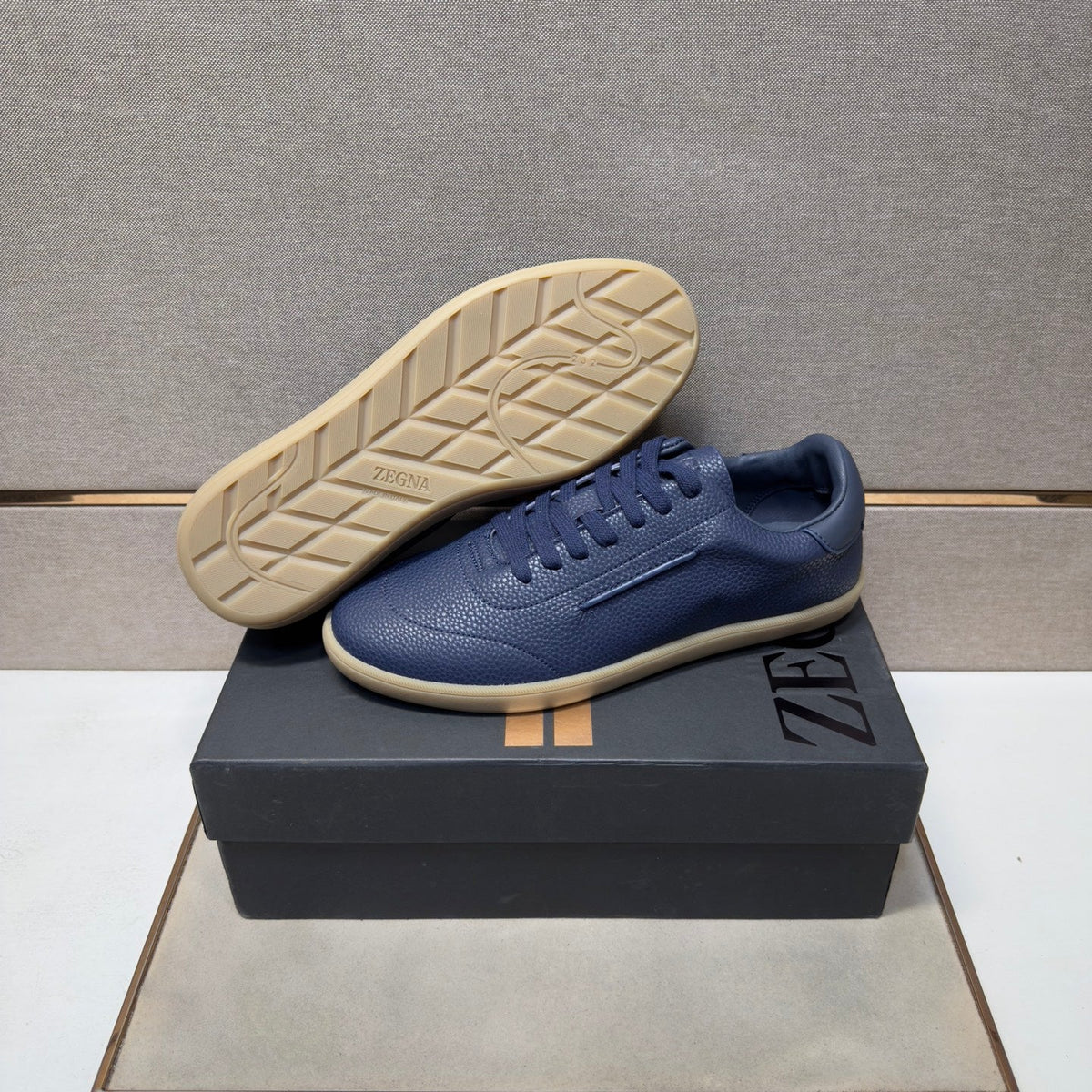 Zegna 232 Men's Sneakers Dark Blue Grain Leather 178304