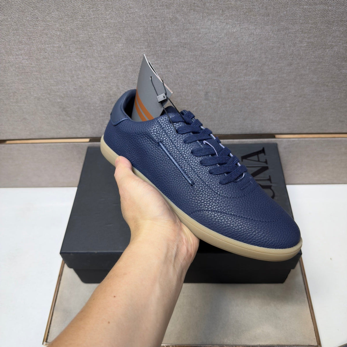 Zegna 232 Men's Sneakers Dark Blue Grain Leather 178304