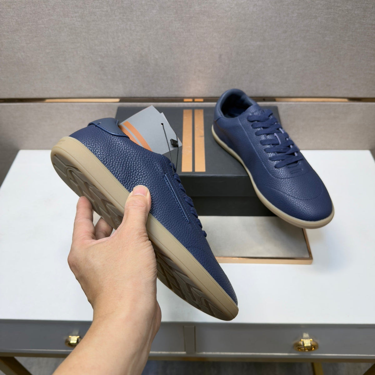 Zegna 232 Men's Sneakers Dark Blue Grain Leather 178304