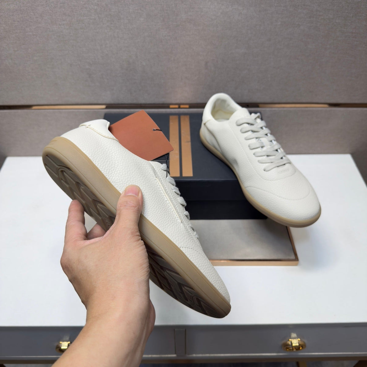 Zegna 232 Men's Sneakers Cream Grain Leather 178305