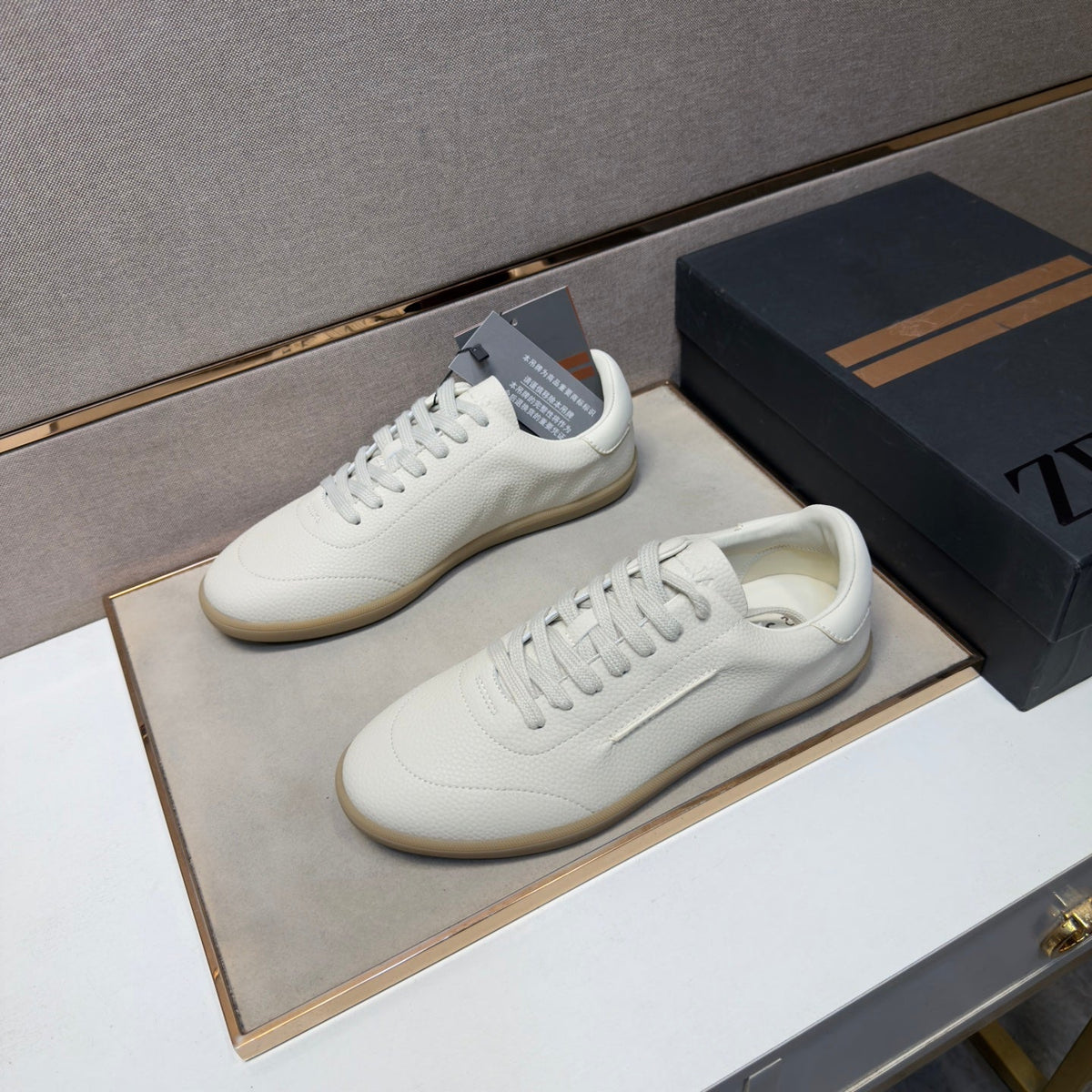Zegna 232 Men's Sneakers Cream Grain Leather 178305