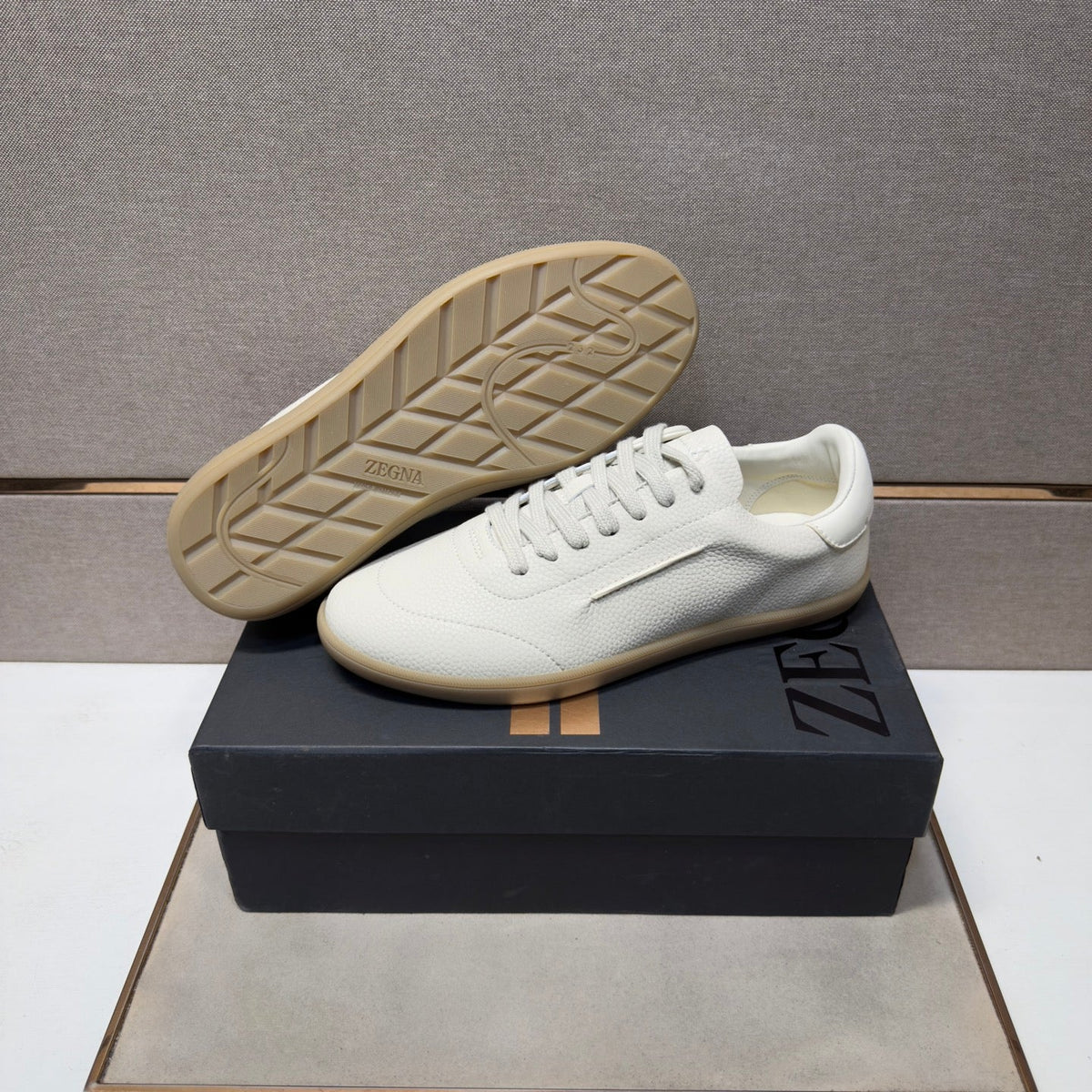 Zegna 232 Men's Sneakers Cream Grain Leather 178305