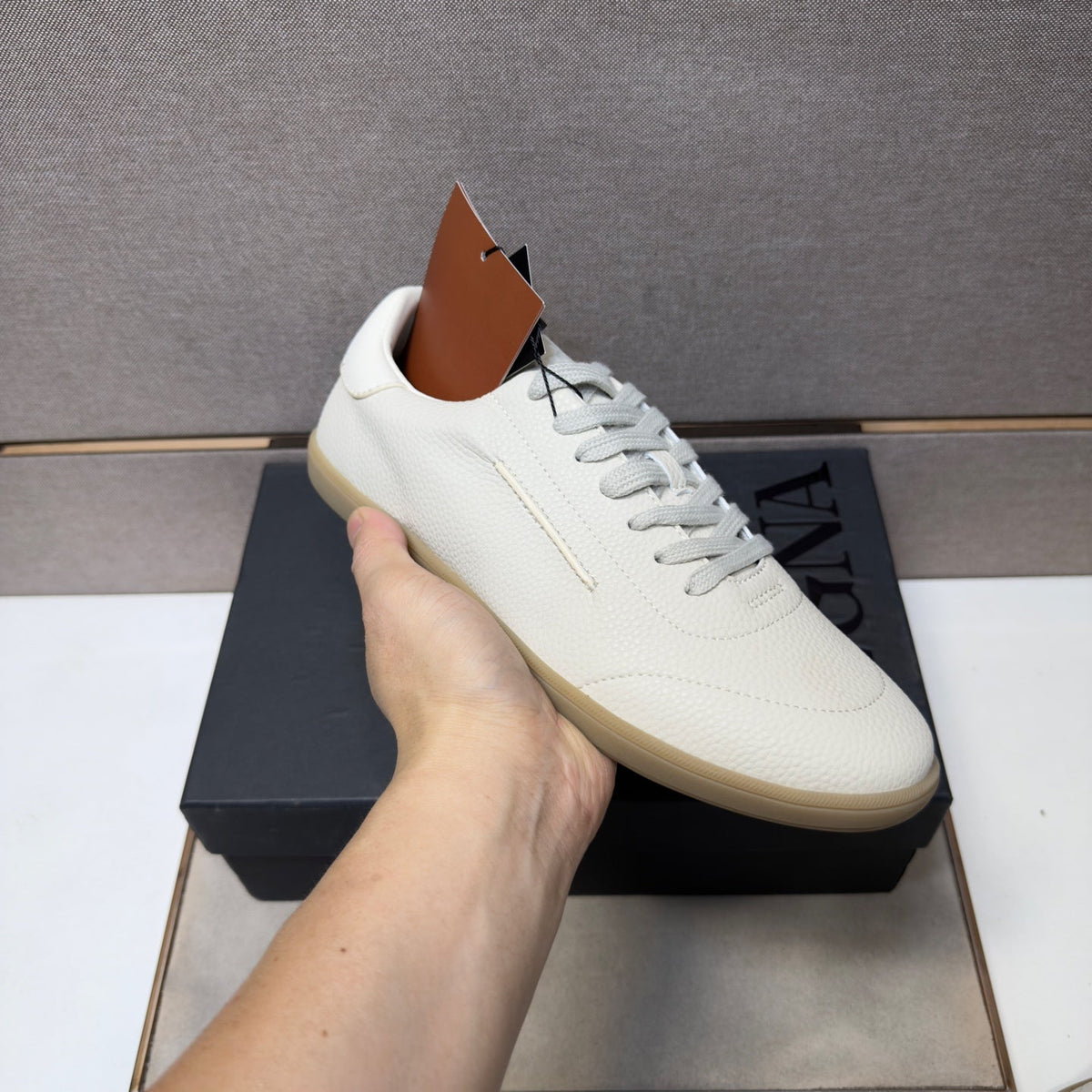 Zegna 232 Men's Sneakers Cream Grain Leather 178305