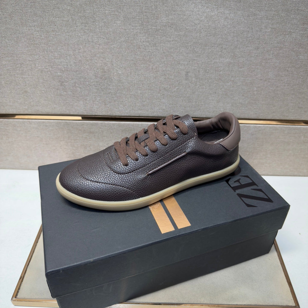 Zegna 232 Men's Sneakers Dark Brown Grain Leather 178306