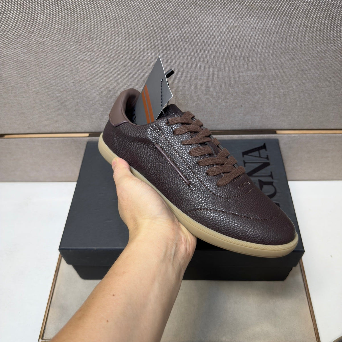 Zegna 232 Men's Sneakers Dark Brown Grain Leather 178306