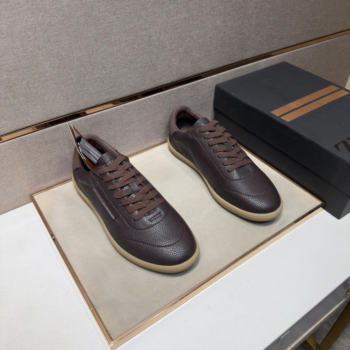 Zegna 232 Men's Sneakers Dark Brown Grain Leather 178306