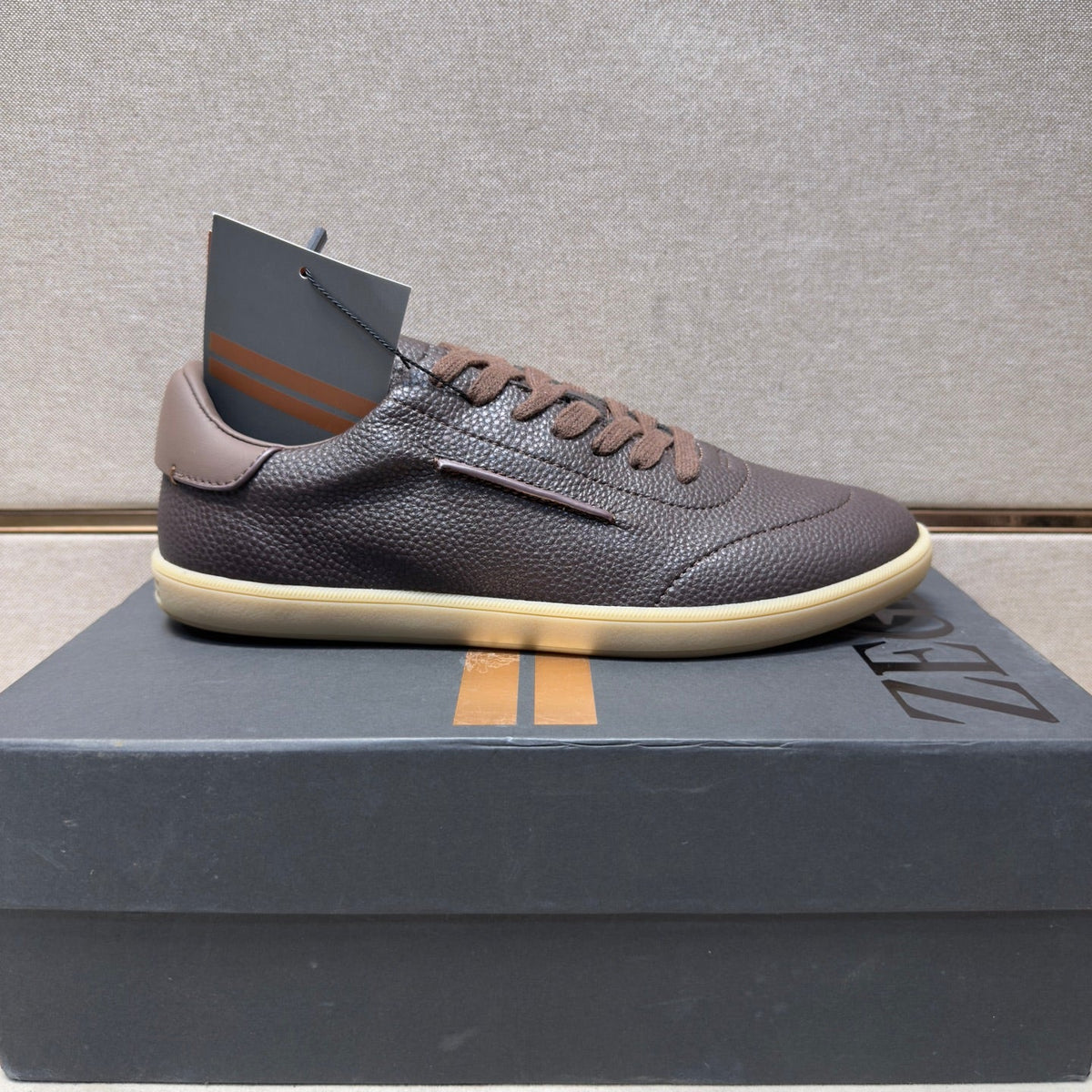 Zegna 232 Men's Sneakers Dark Brown Grain Leather 178306