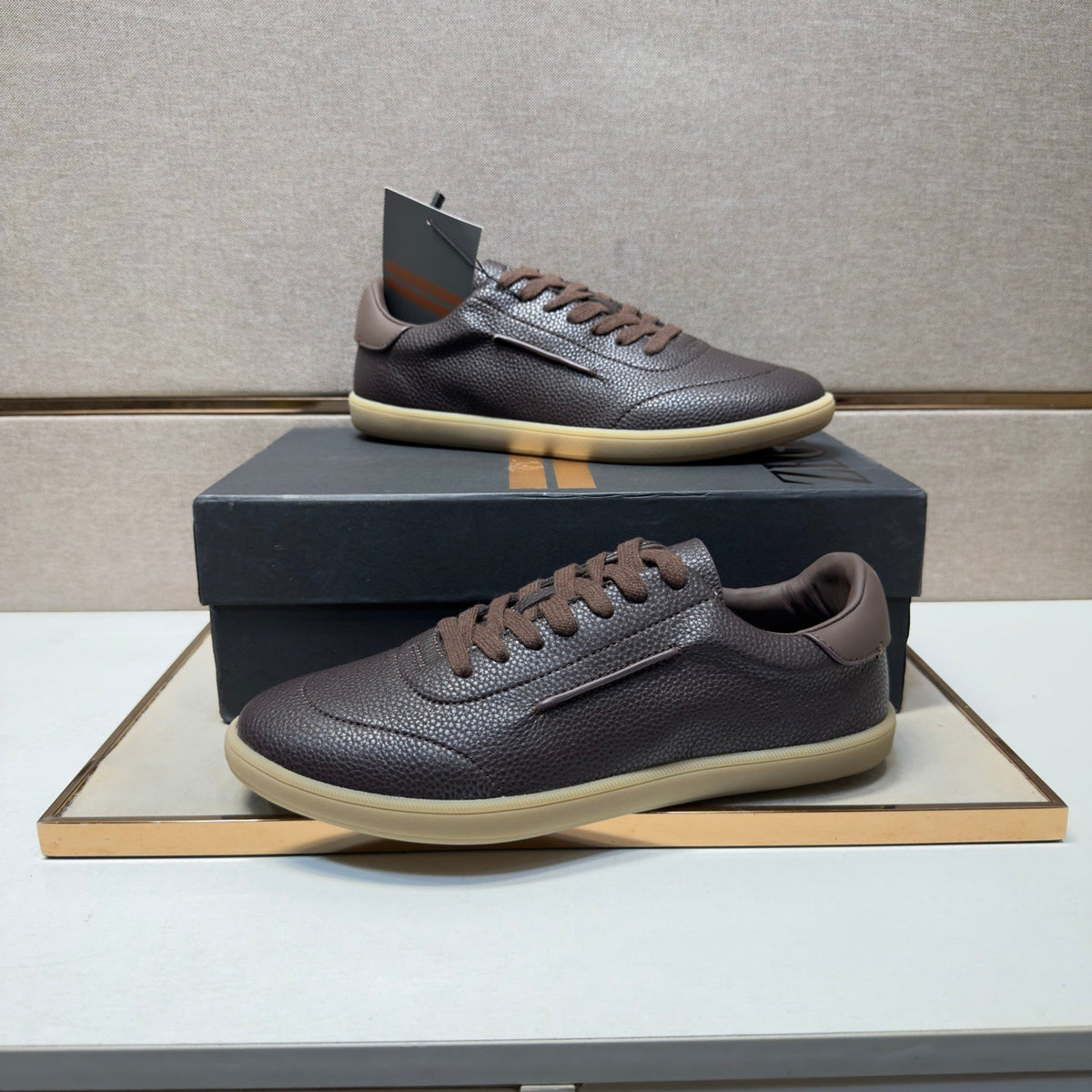 Zegna 232 Men's Sneakers Dark Brown Grain Leather 178306