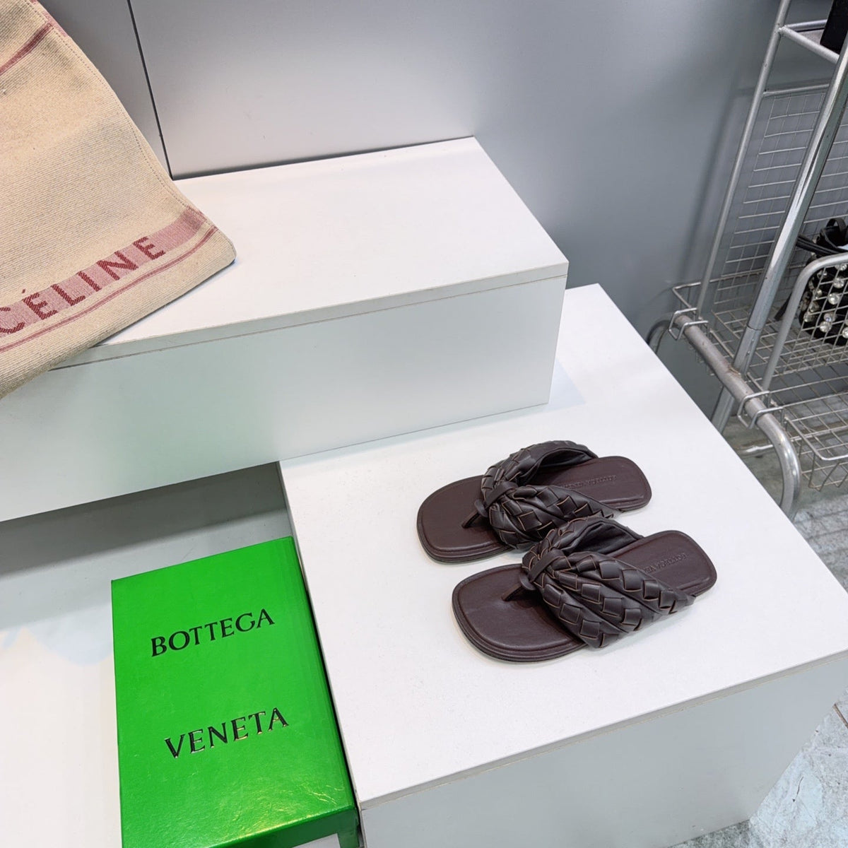 BV Salsa Flat Thong Chocolate Intrecciato Leather 842949