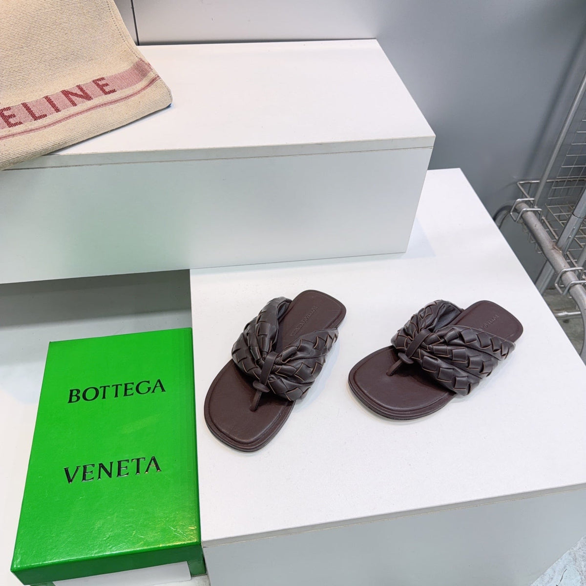 BV Salsa Flat Thong Chocolate Intrecciato Leather 842949