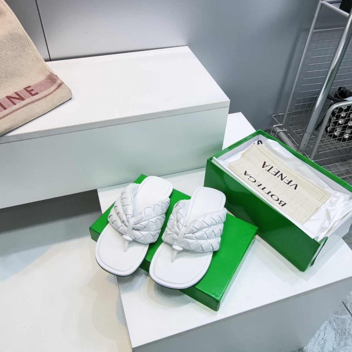 BV Salsa Flat Thong White Intrecciato Leather 842950