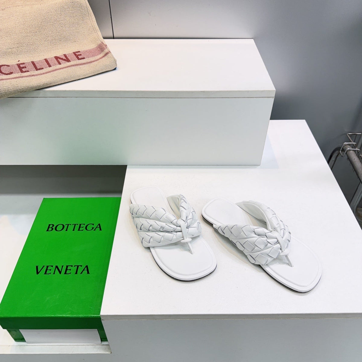 BV Salsa Flat Thong White Intrecciato Leather 842950