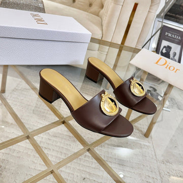 CD 26s Médaillon Buckle Slides 5cm Coffee Lambskin 927391