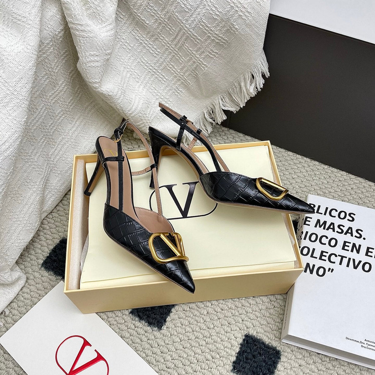 VT Signature Slingback Black Embossed Cowhide 726942