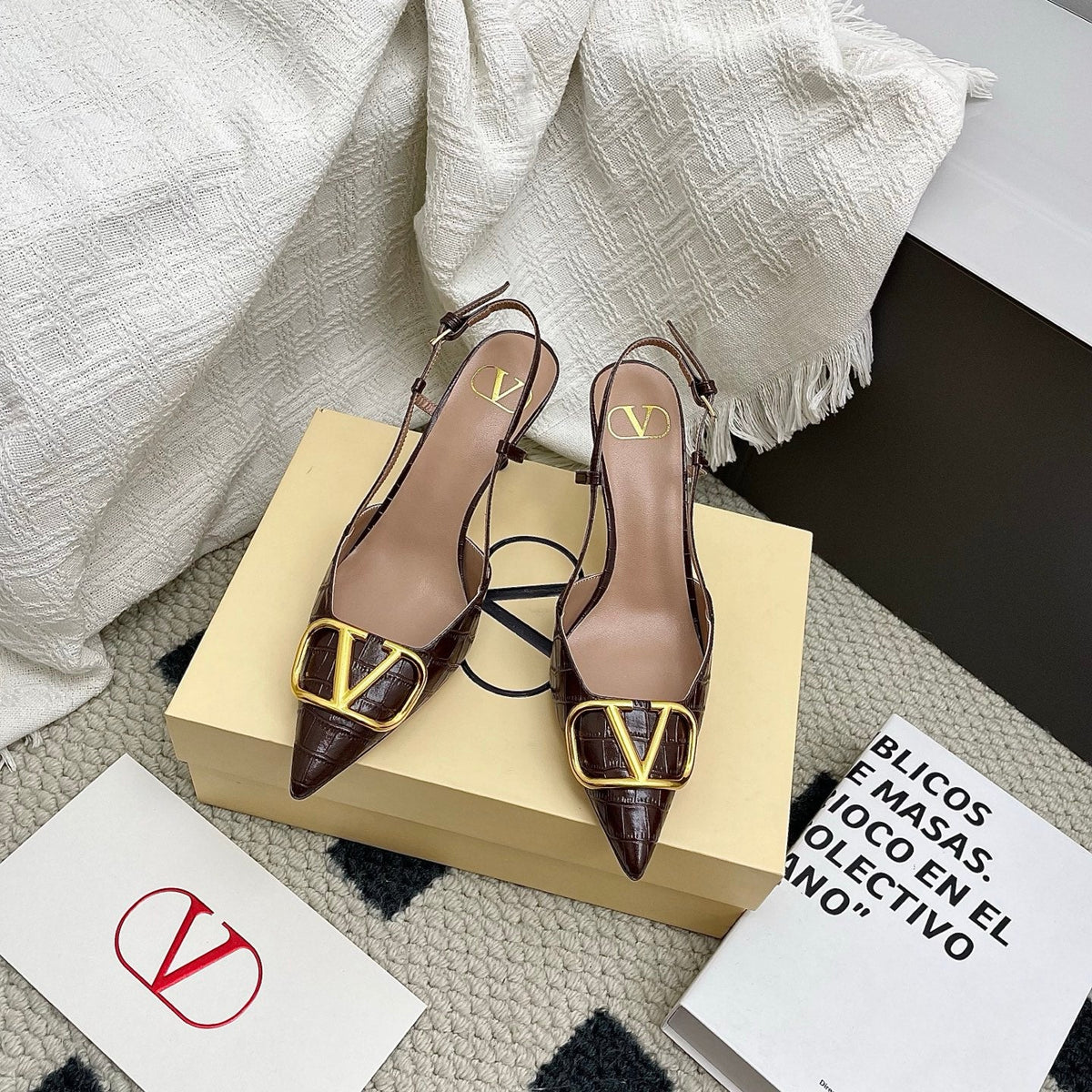VT Signature Slingback Coffee Embossed Cowhide 726943