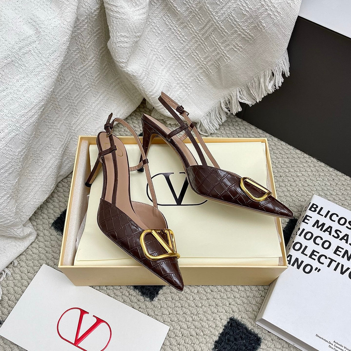VT Signature Slingback Coffee Embossed Cowhide 726943
