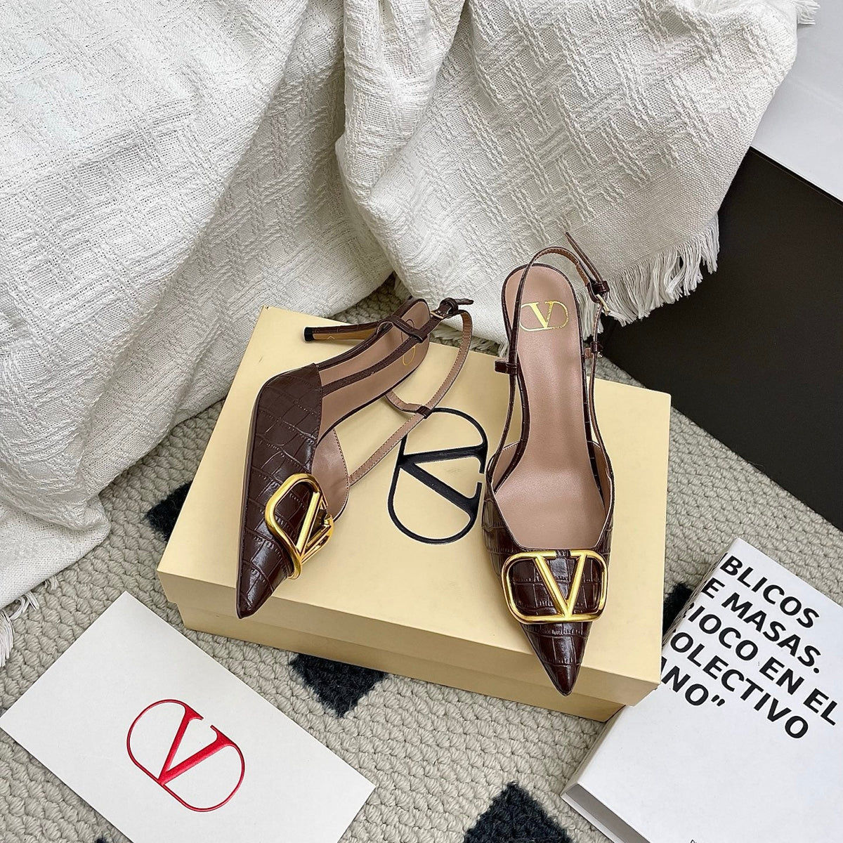 VT Signature Slingback Coffee Embossed Cowhide 726943