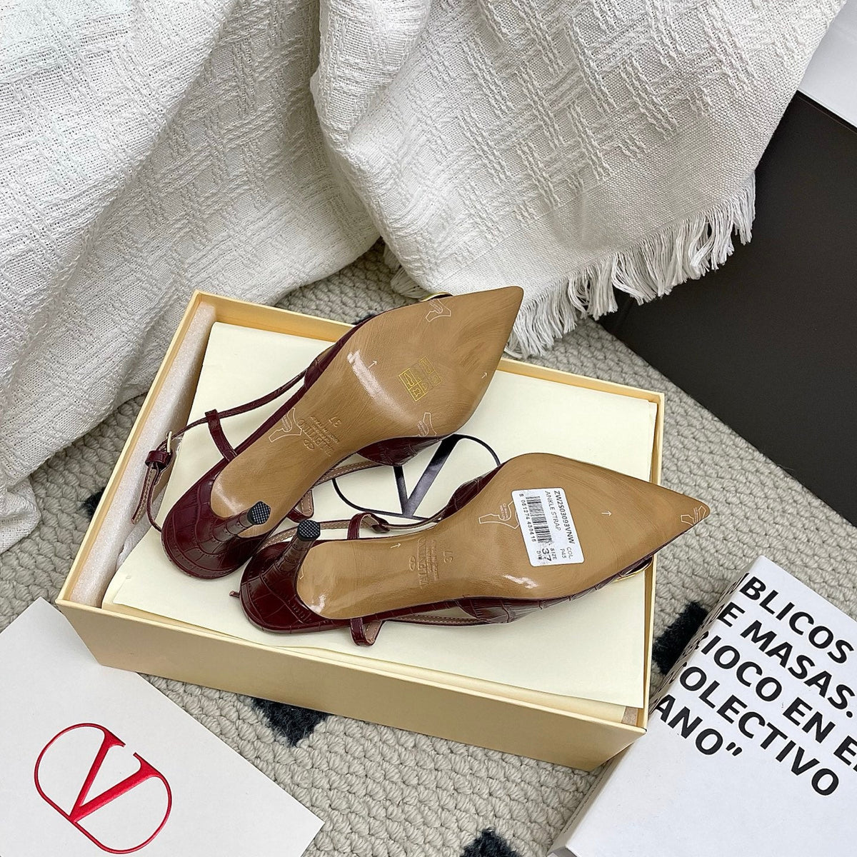 VT Signature Slingback Coffee Embossed Cowhide 726943