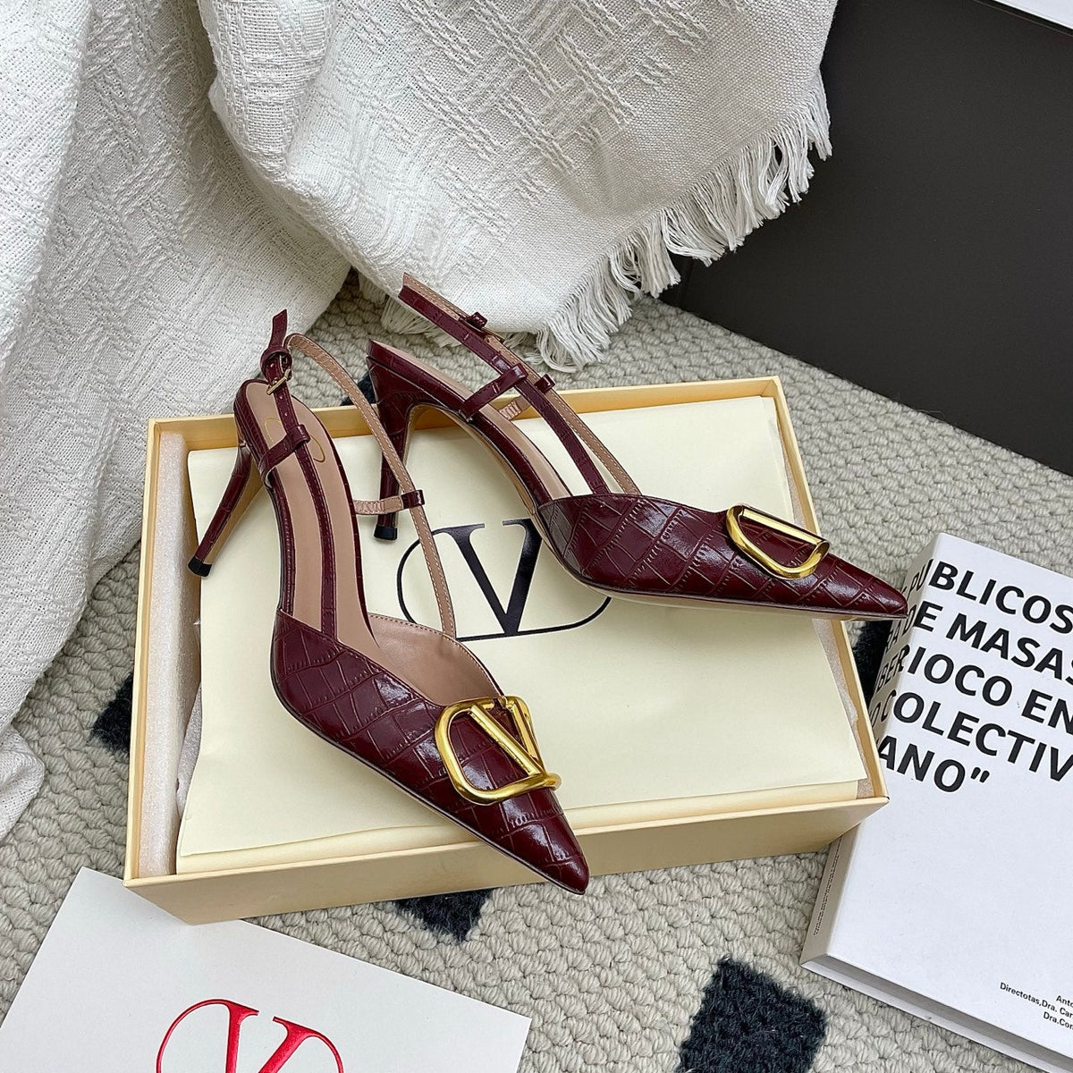 VT Signature Slingback Burgundy Embossed Cowhide 726944