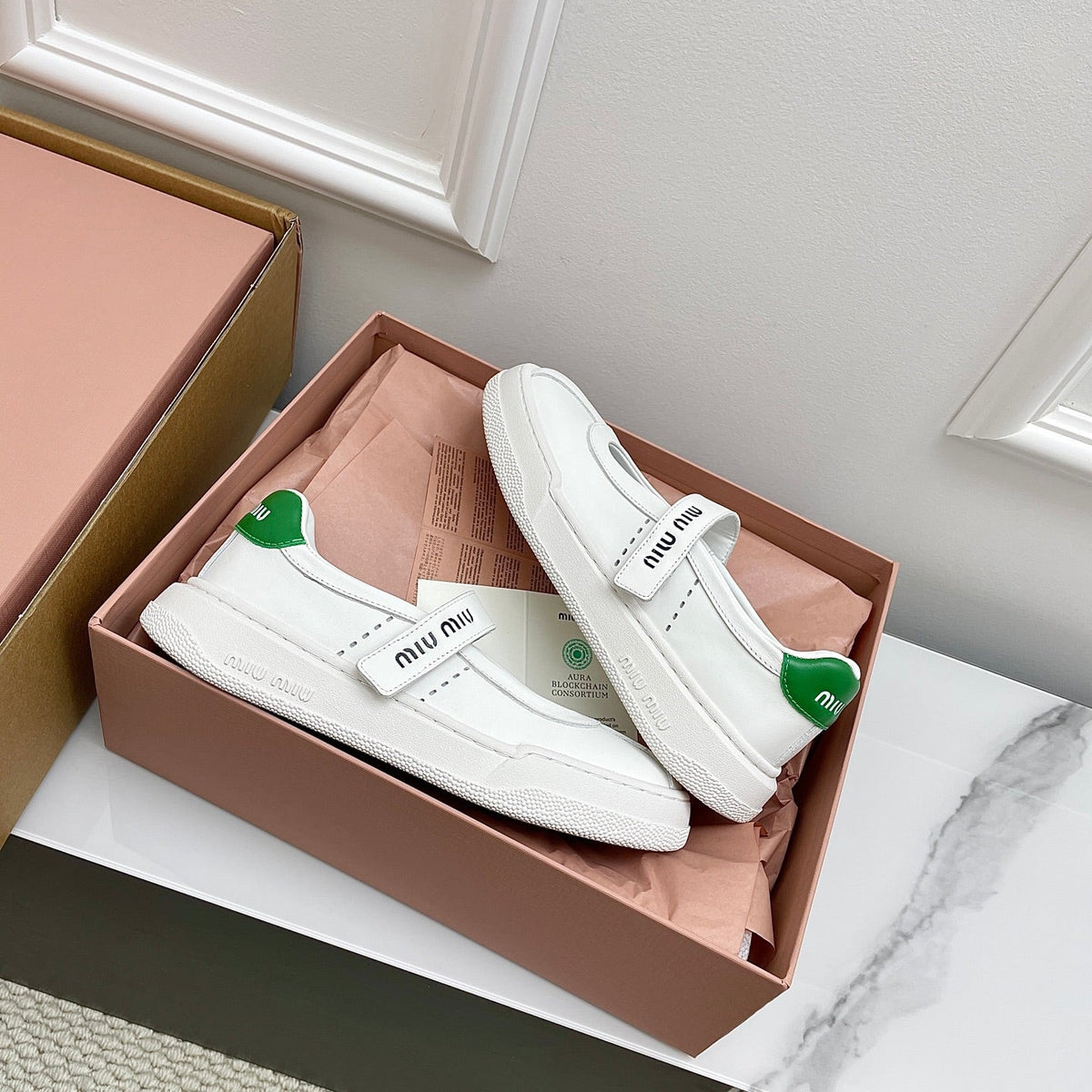 Miu 26s Mary Jane Ballerinas Green White Calfskin 726831
