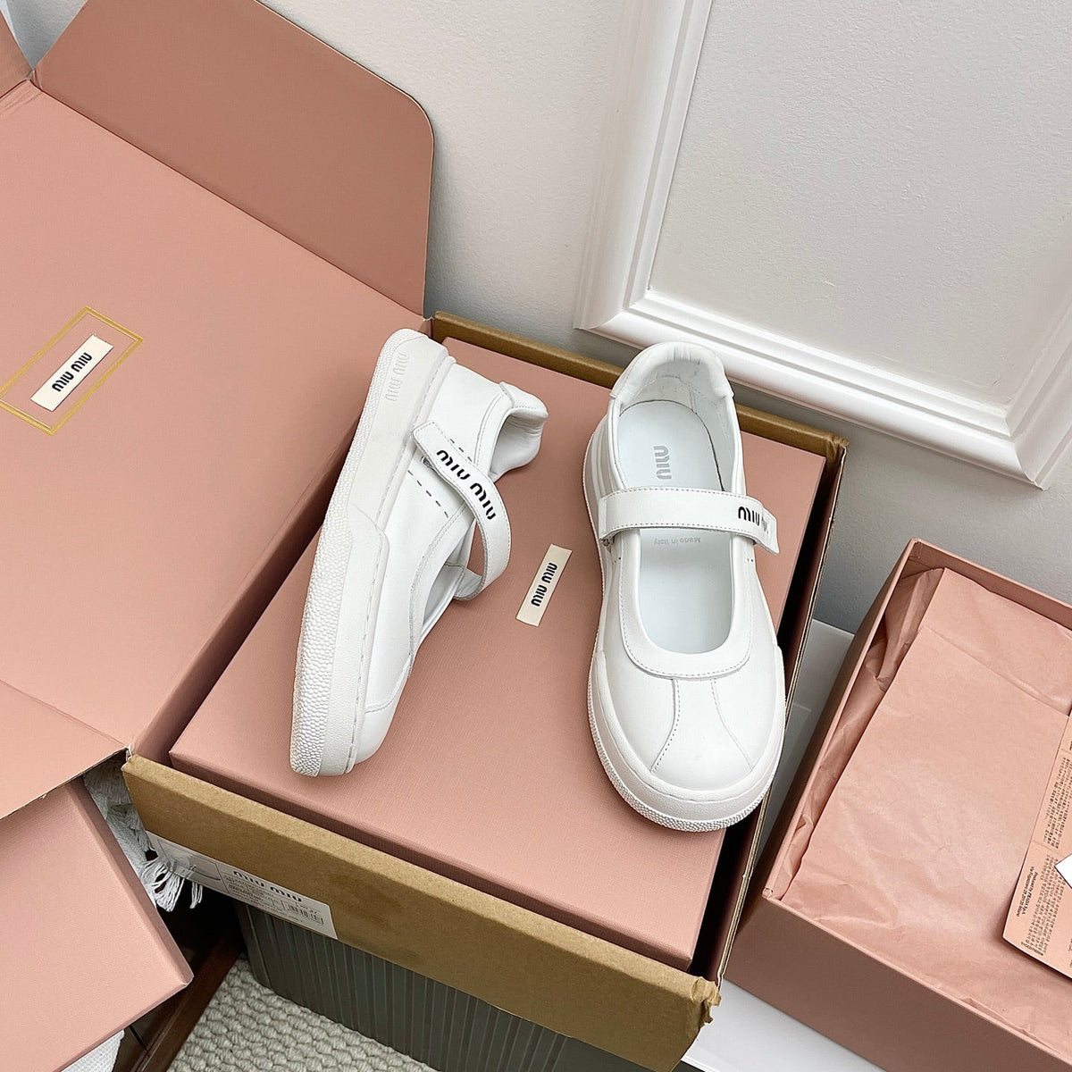 Miu 26s Mary Jane Ballerinas Full White Calfskin726834