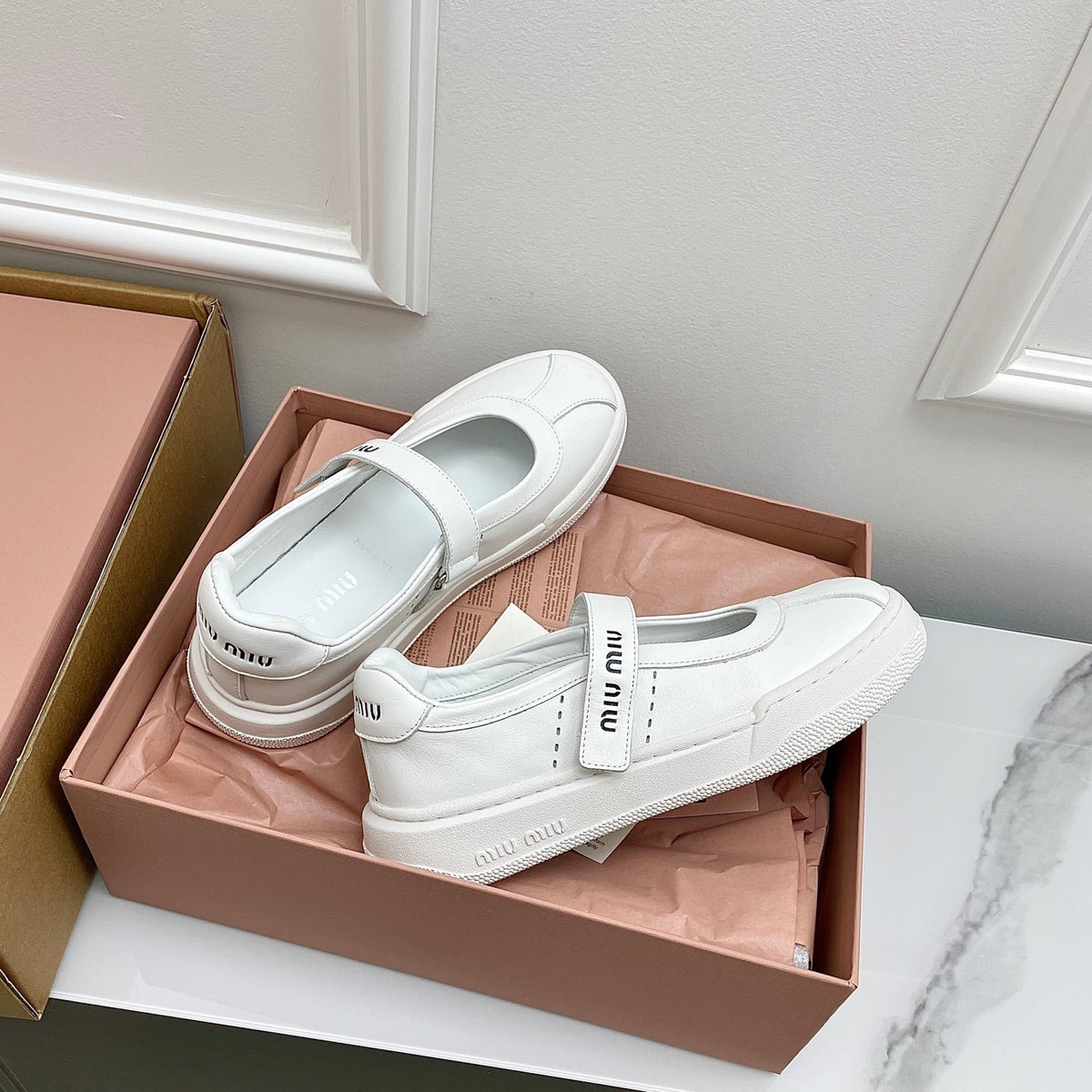 Miu 26s Mary Jane Ballerinas Full White Calfskin726834