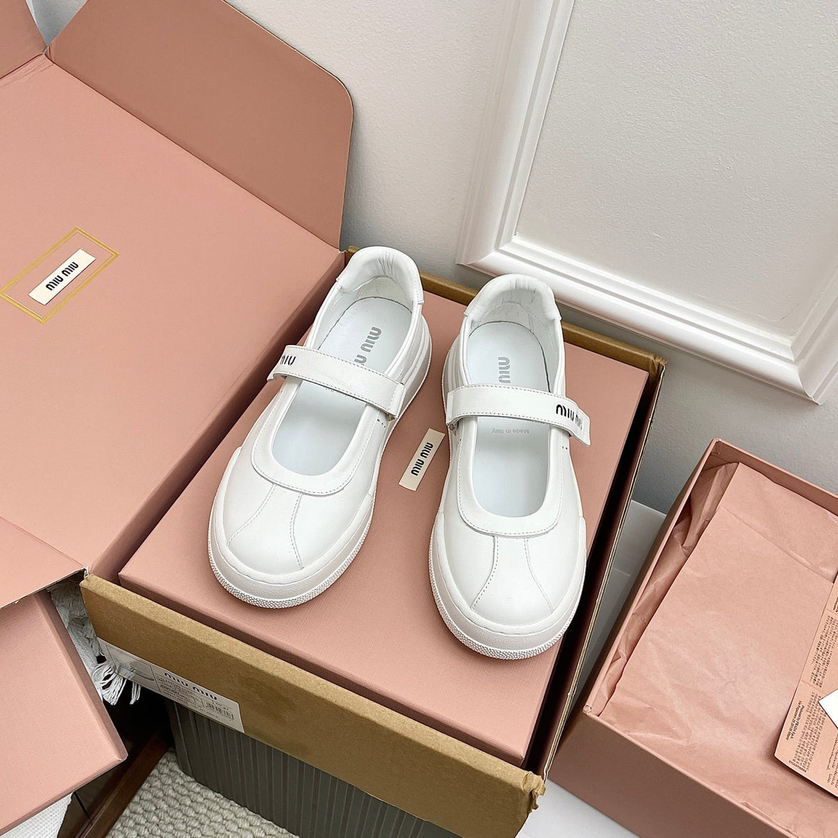 Miu 26s Mary Jane Ballerinas Full White Calfskin726834