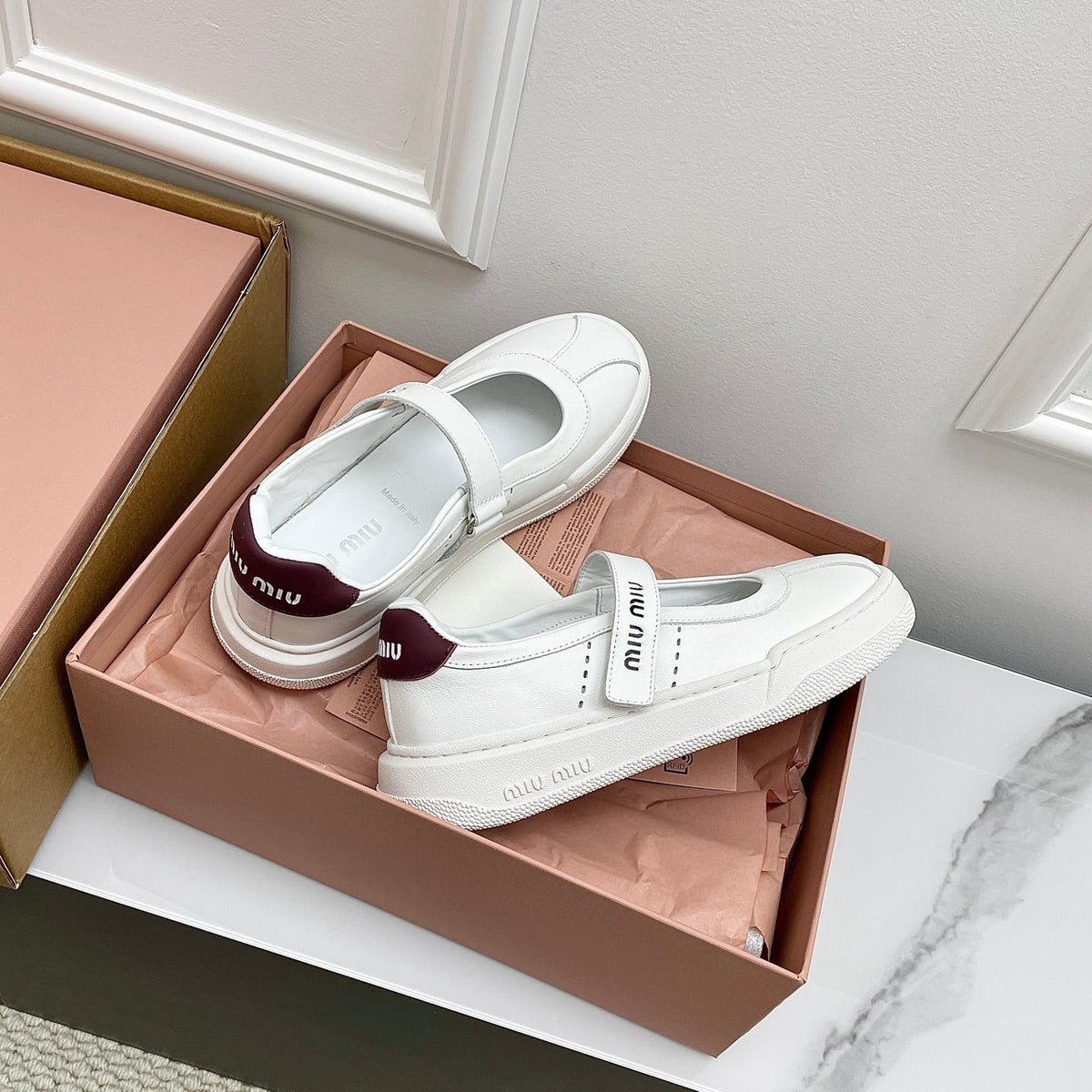 Miu 26s Mary Jane Ballerinas Coffee White Calfskin 726833