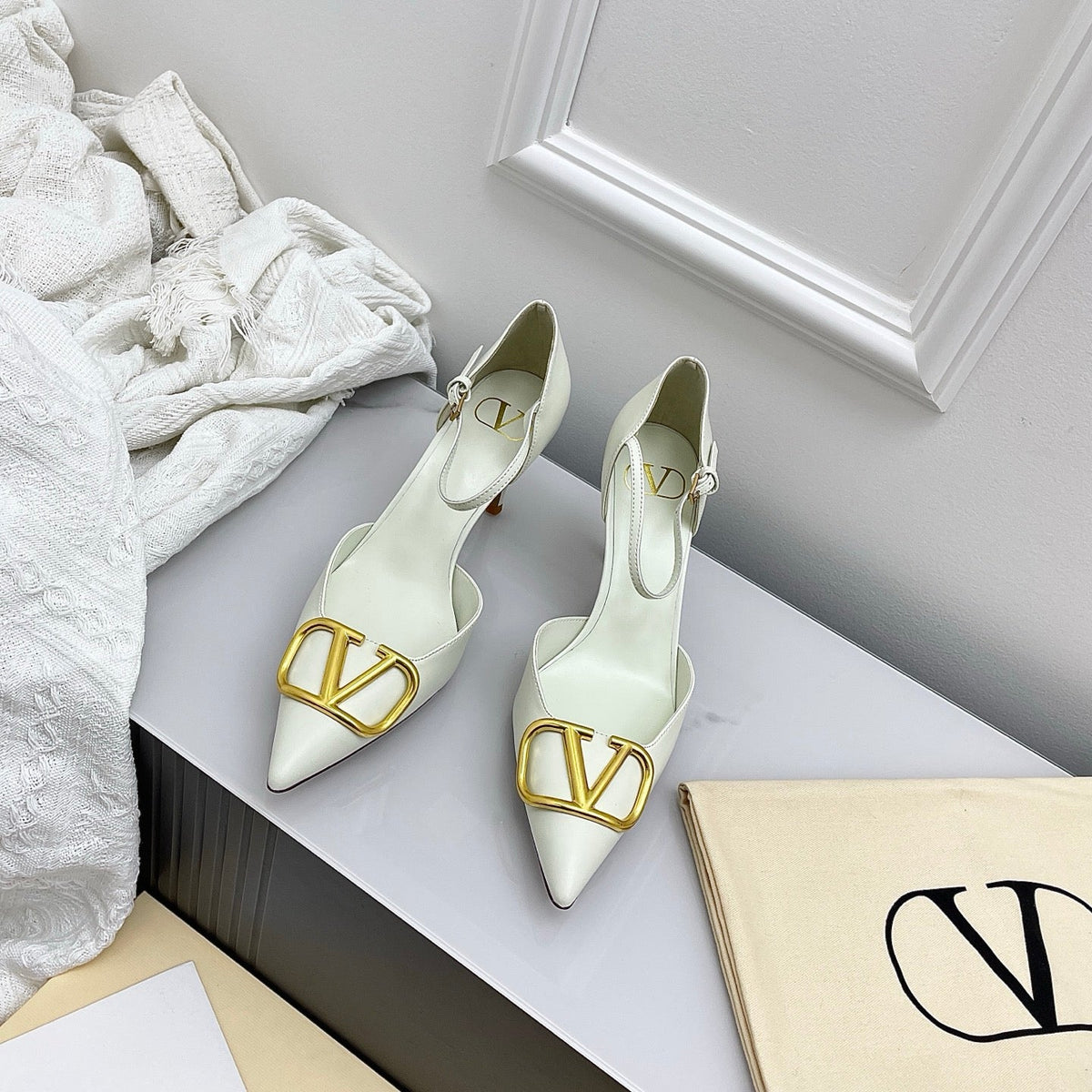 Valentino D'Orsay Slingback 6cm Ivory Cowhide 726947