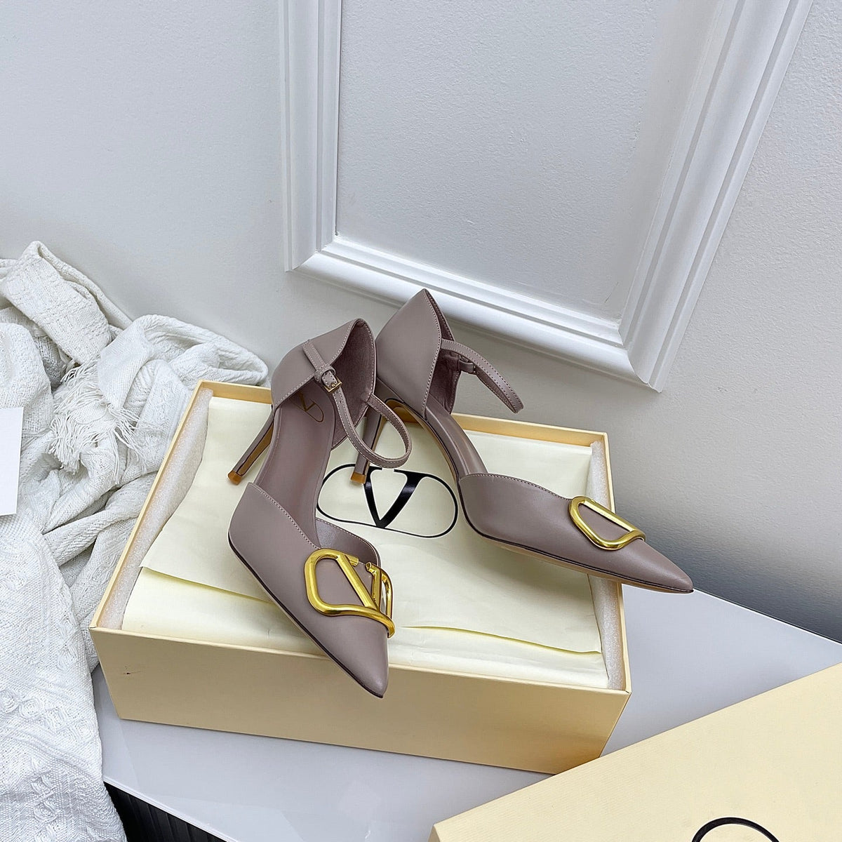 Valentino D'Orsay Slingback 6cm Taupe Cowhide 726948