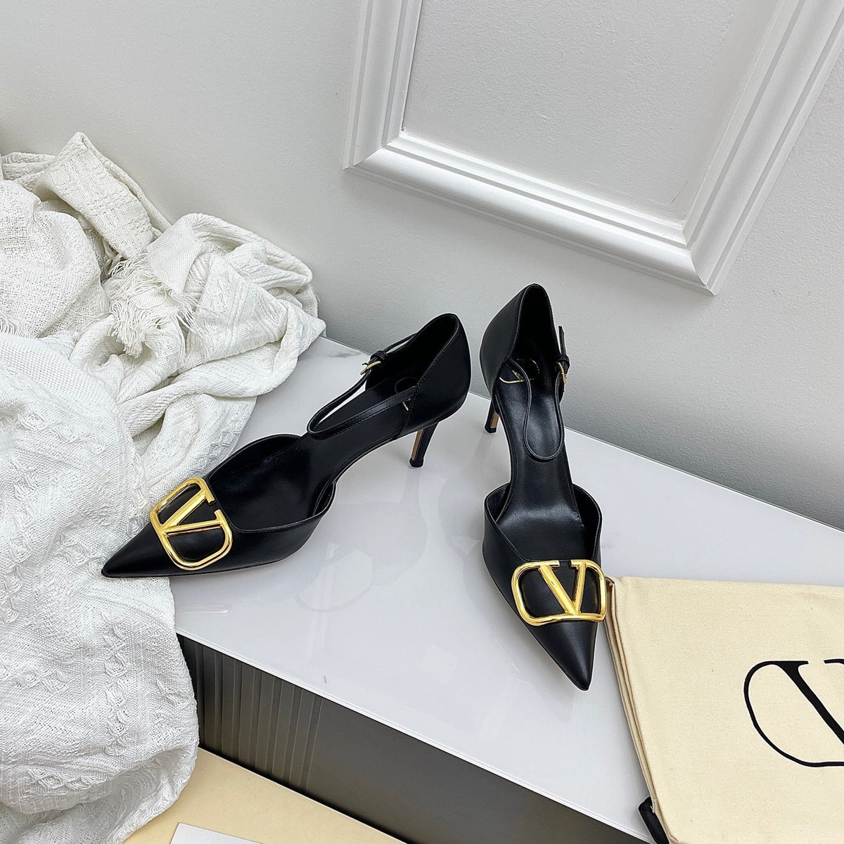 Valentino D'Orsay Slingback 6cm Black Cowhide 726949