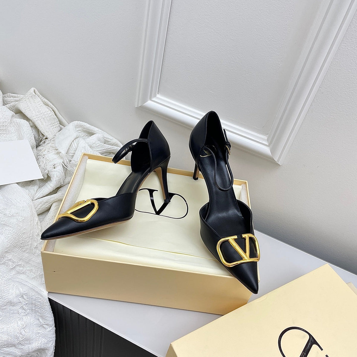 Valentino D'Orsay Slingback 6cm Black Cowhide 726949