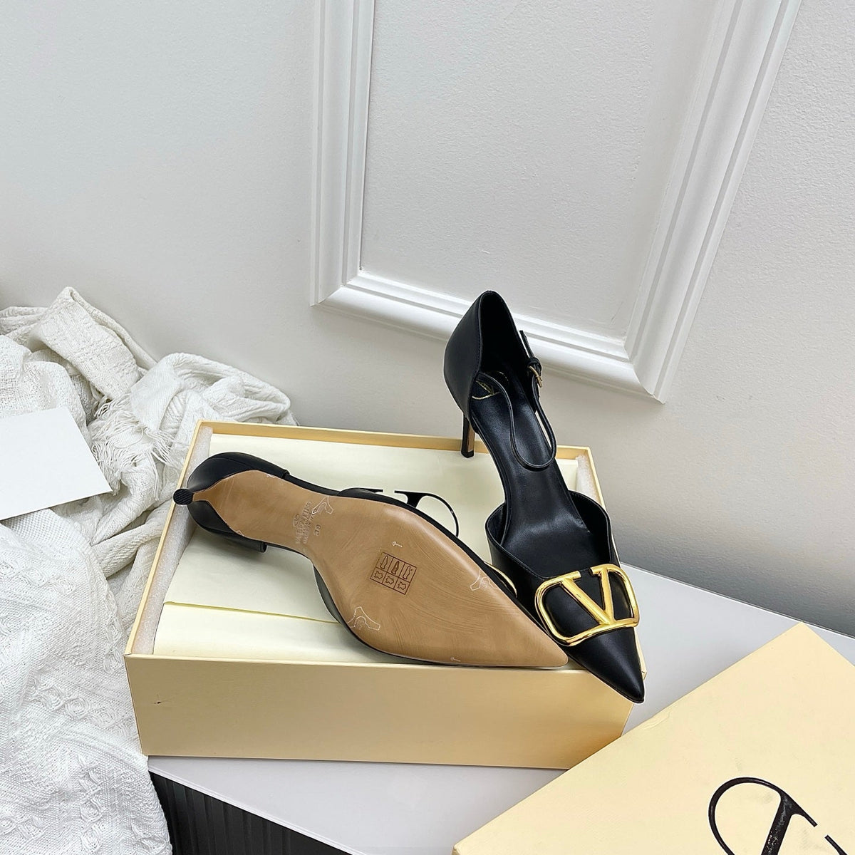 Valentino D'Orsay Slingback 6cm Black Cowhide 726949