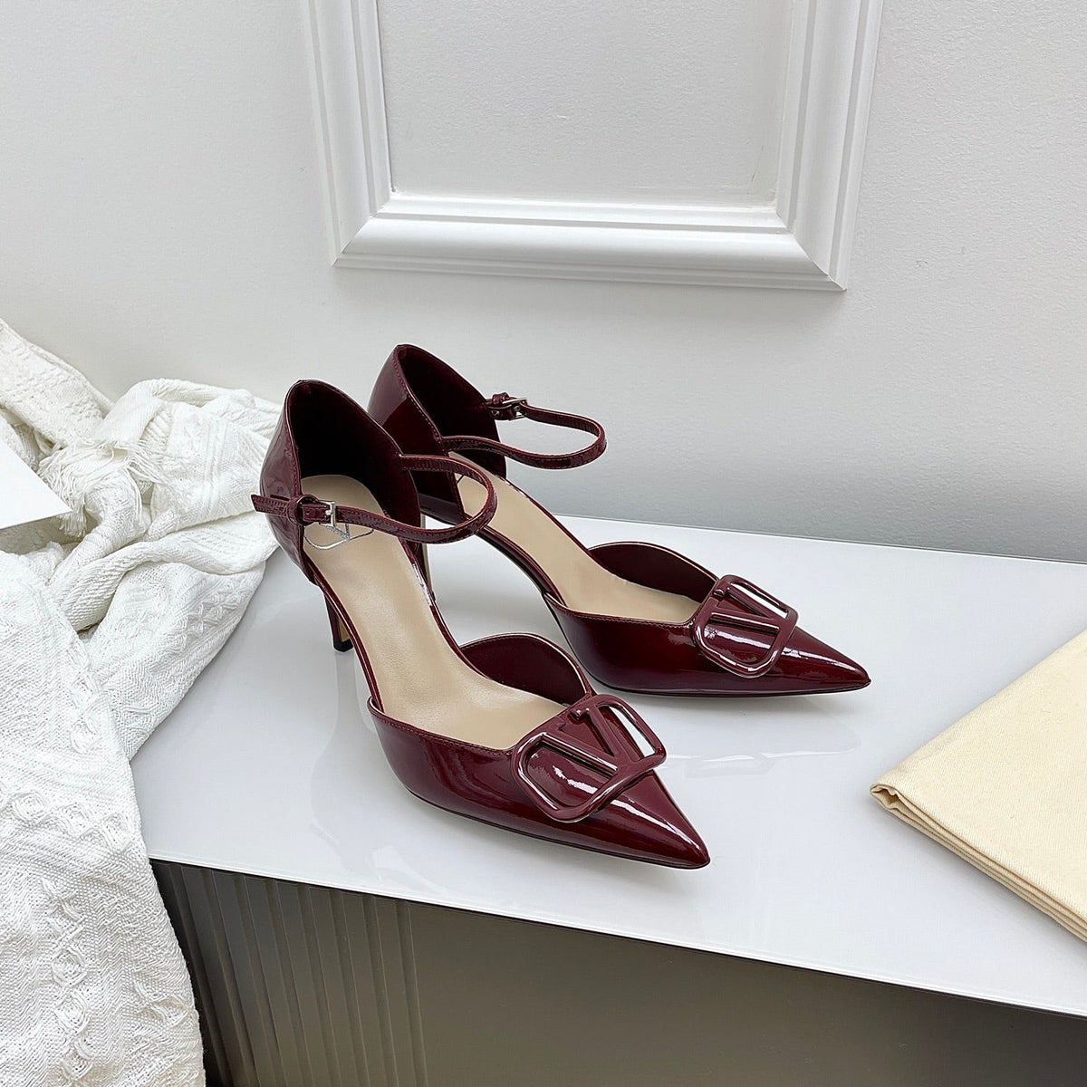 Valentino D'Orsay Slingback 6cm Burgundy Patent Leather 726950