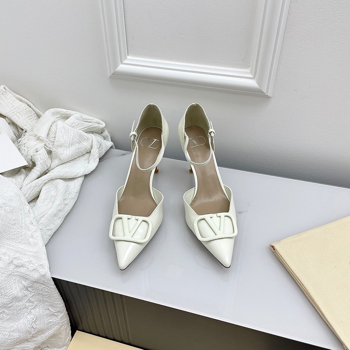 Valentino D'Orsay Slingback 6cm Ivory Patent Leather 726951