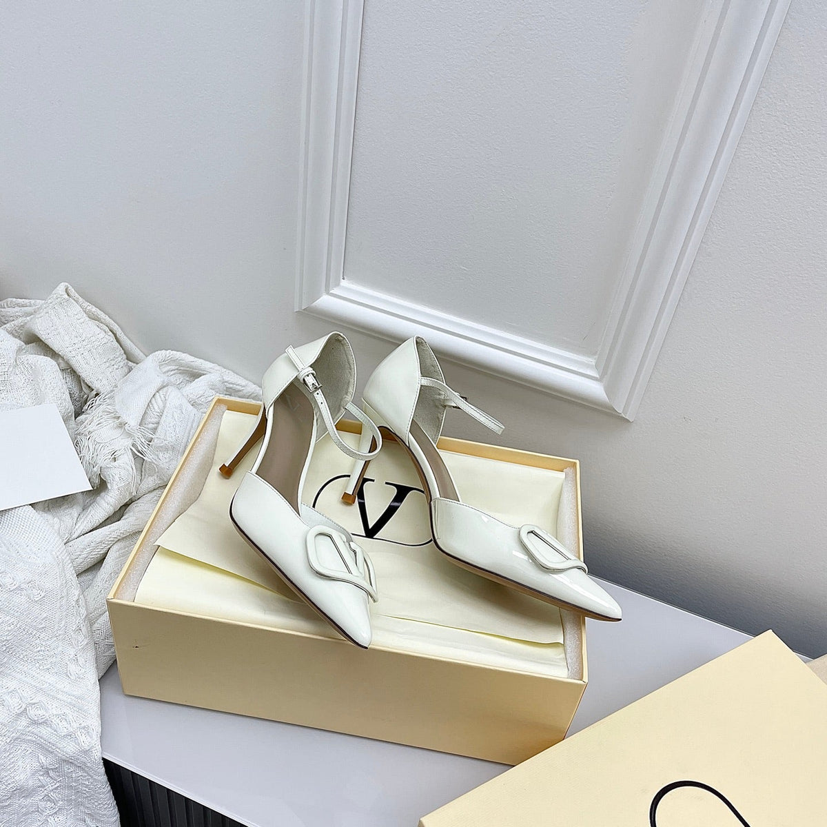 Valentino D'Orsay Slingback 6cm Ivory Patent Leather 726951