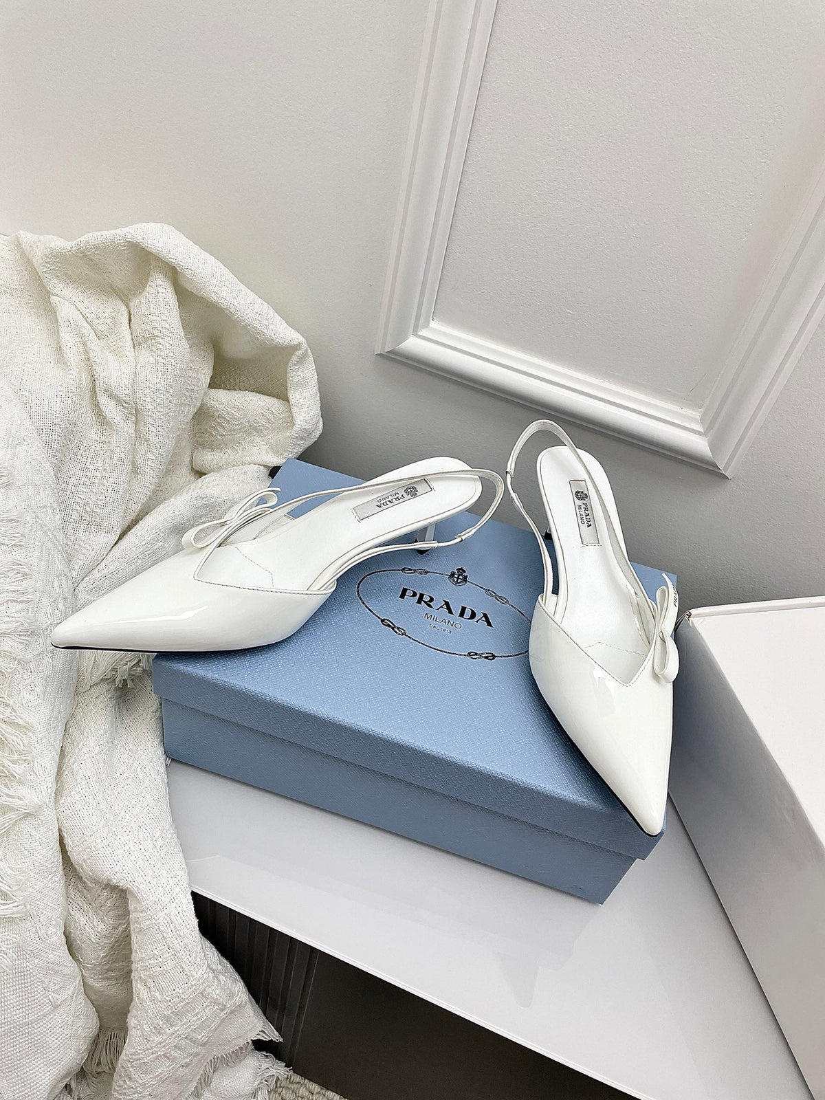 Prada 26s Slingback White Patent Leather 726981