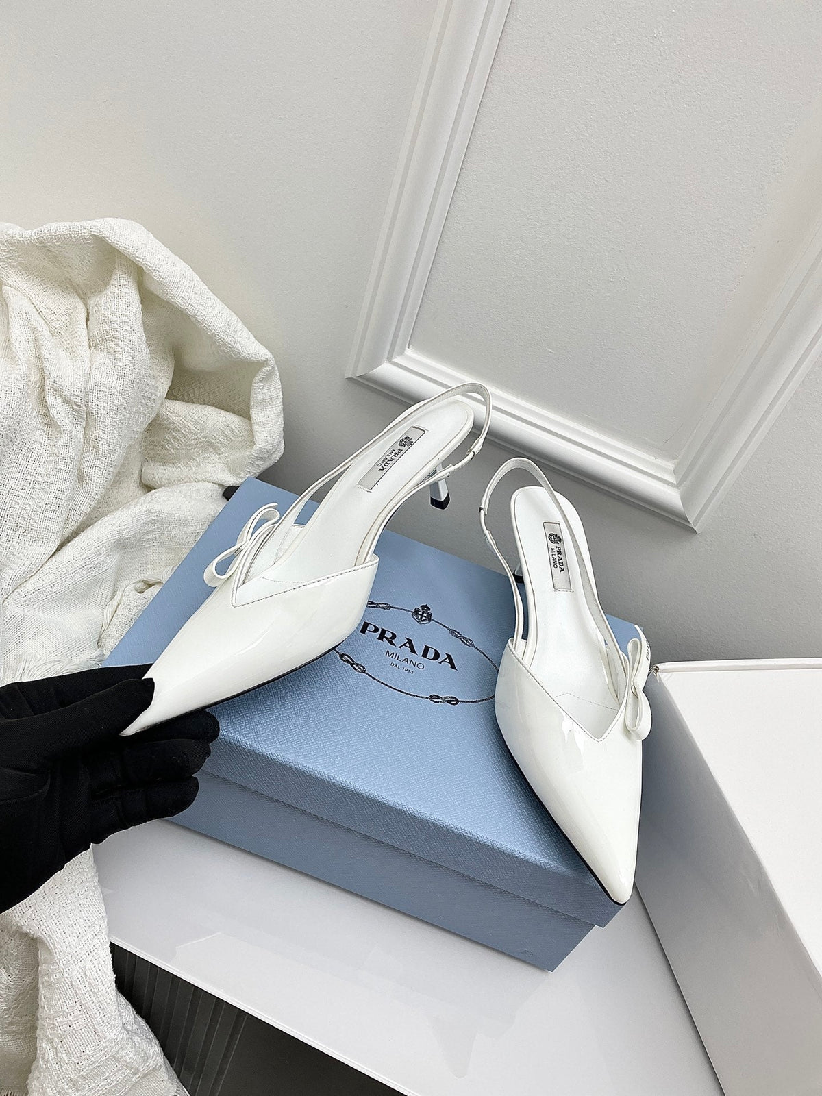 Prada 26s Slingback White Patent Leather 726981