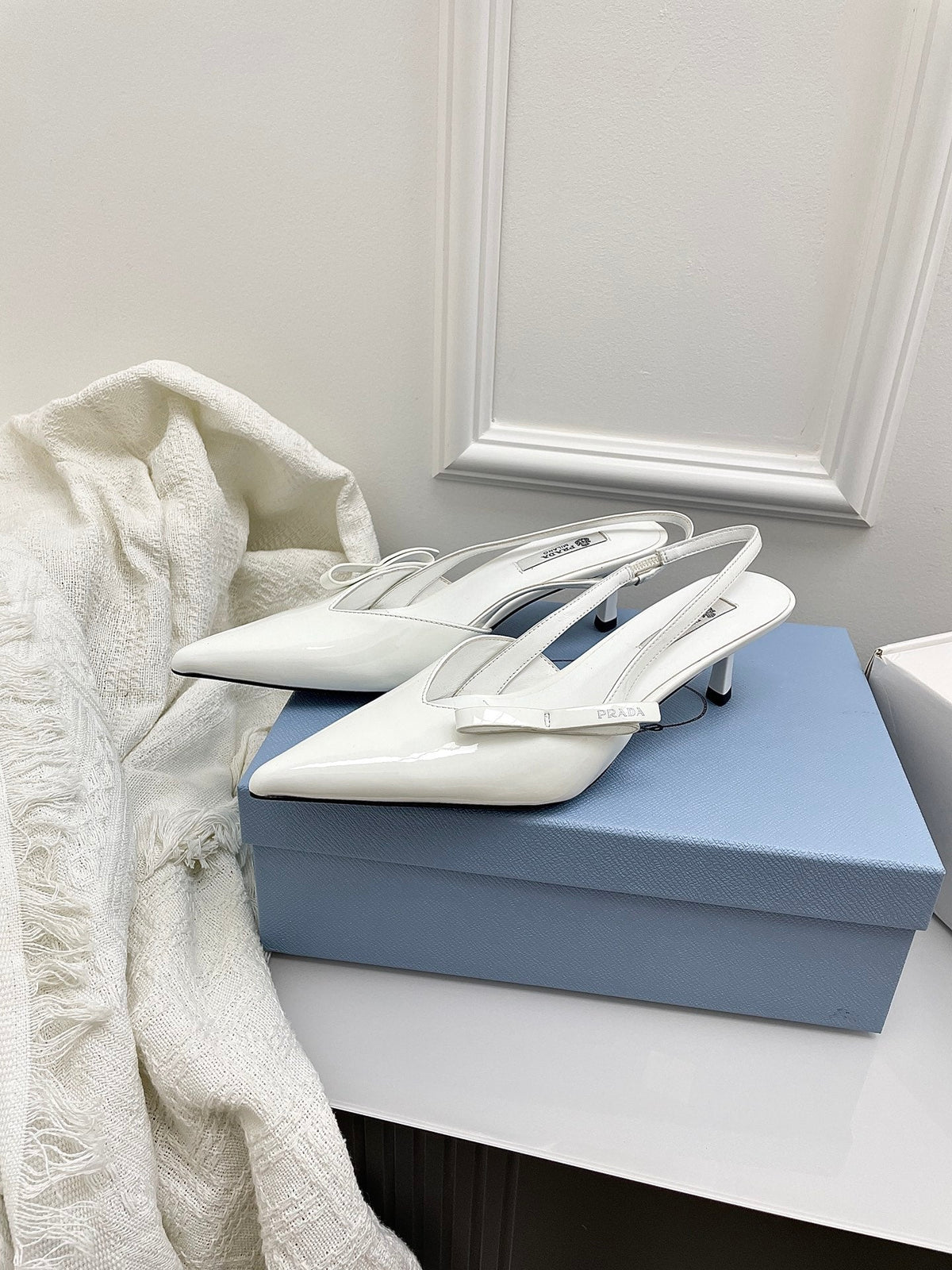 Prada 26s Slingback White Patent Leather 726981