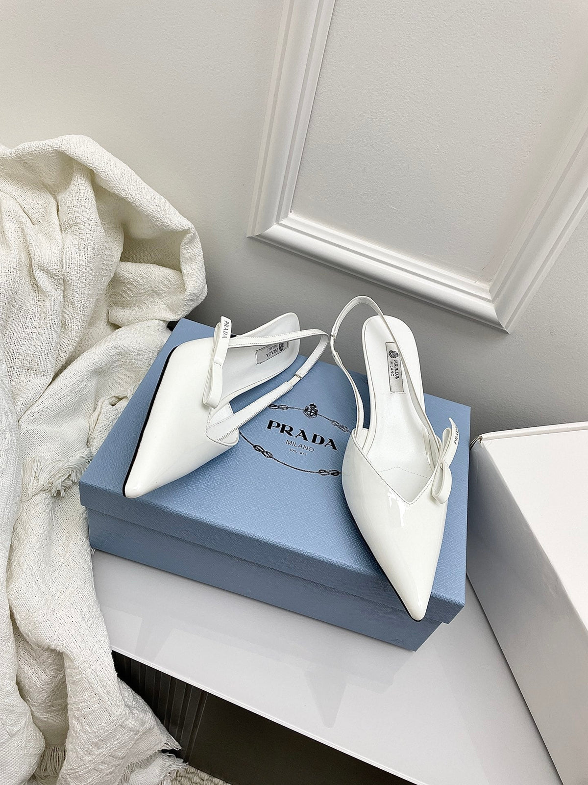 Prada 26s Slingback White Patent Leather 726981