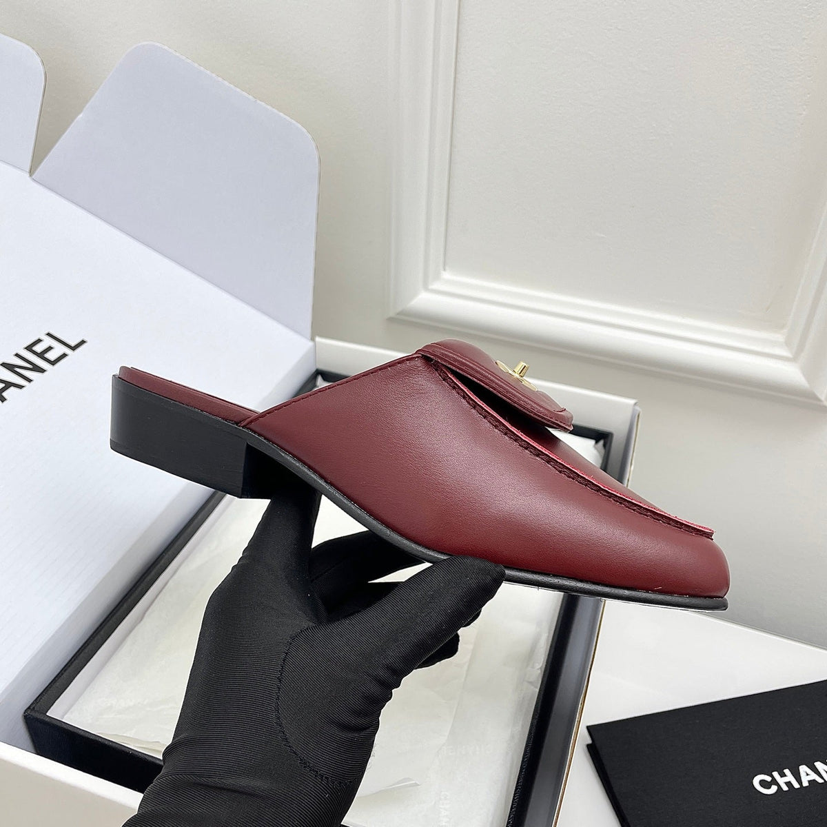 CC Double C Buckle Square Mules Burgundy Sheepskin 726525