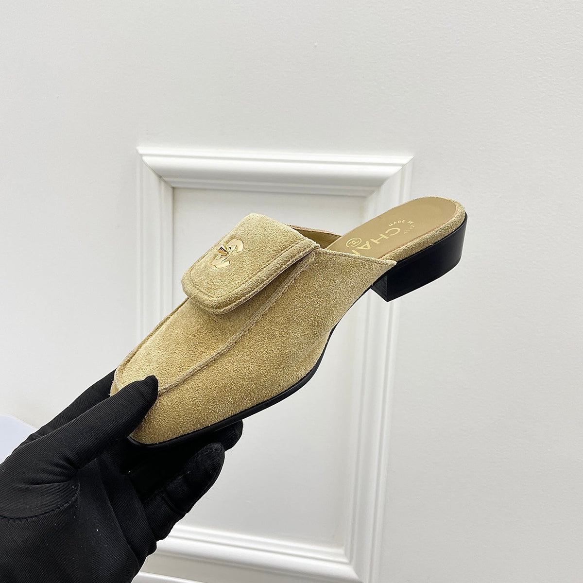 CC Double C Buckle Square Mules Khahi Suede 726528