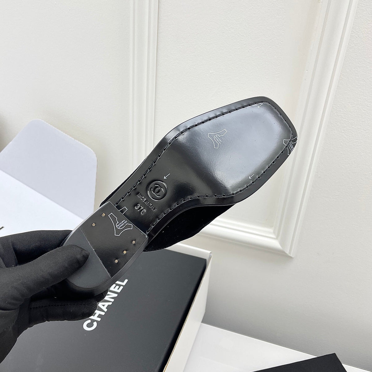 CC Double C Buckle Square Mules Black Suede 726529
