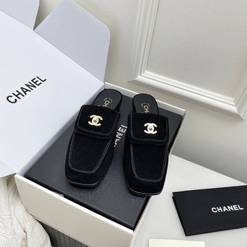 CC Double C Buckle Square Mules Black Suede 726529