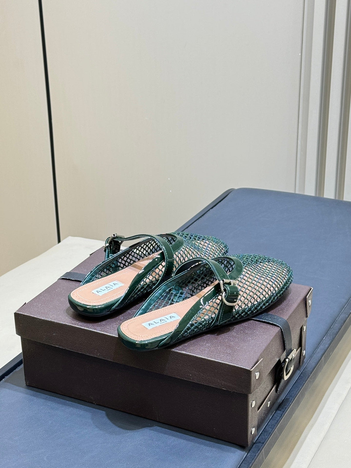 Alaia 26s Fishing Net Mule Teal Green Patent Leather 820349