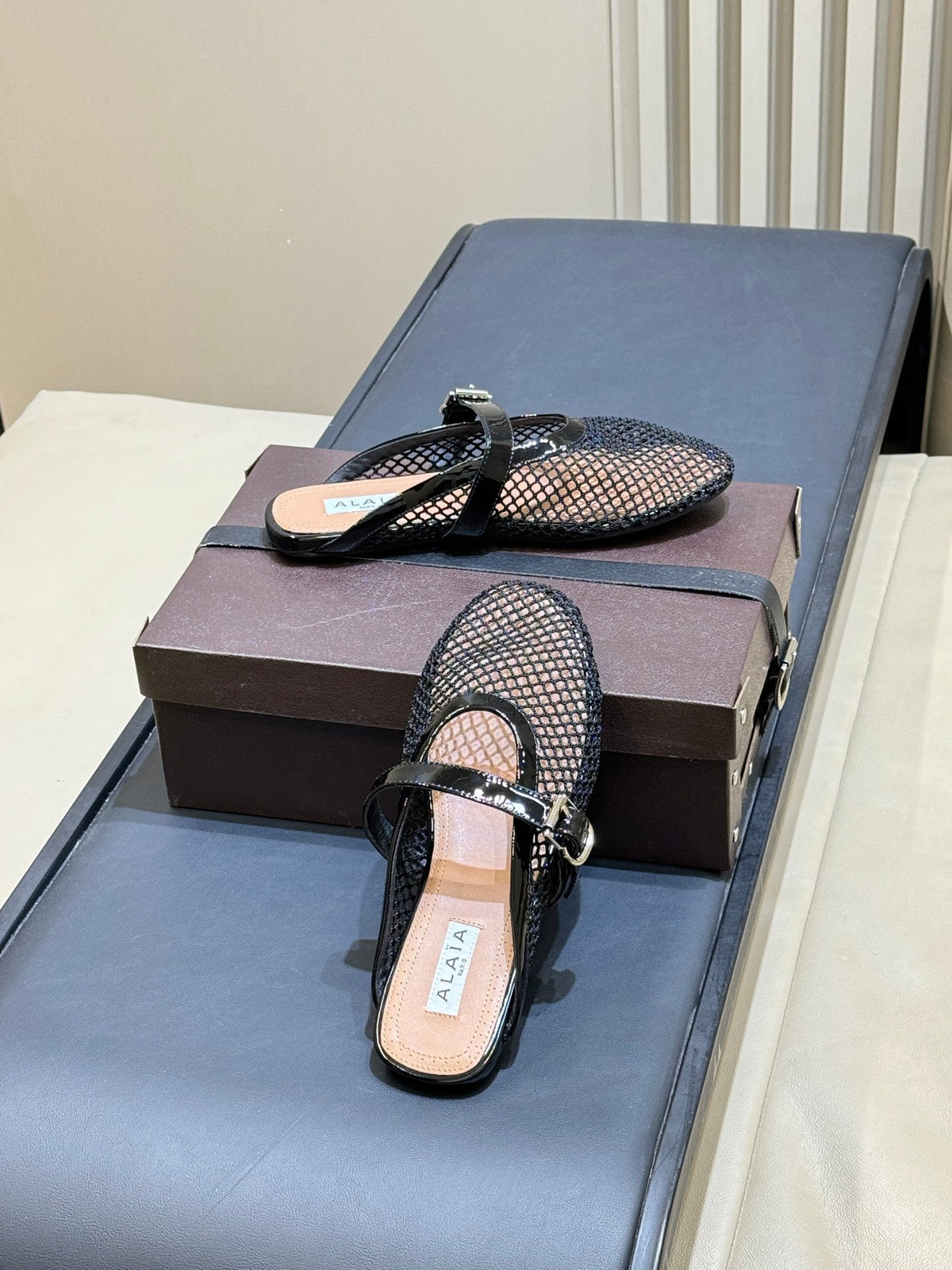 Alaia 26s Fishing Net Mule Black Patent Leather 820348