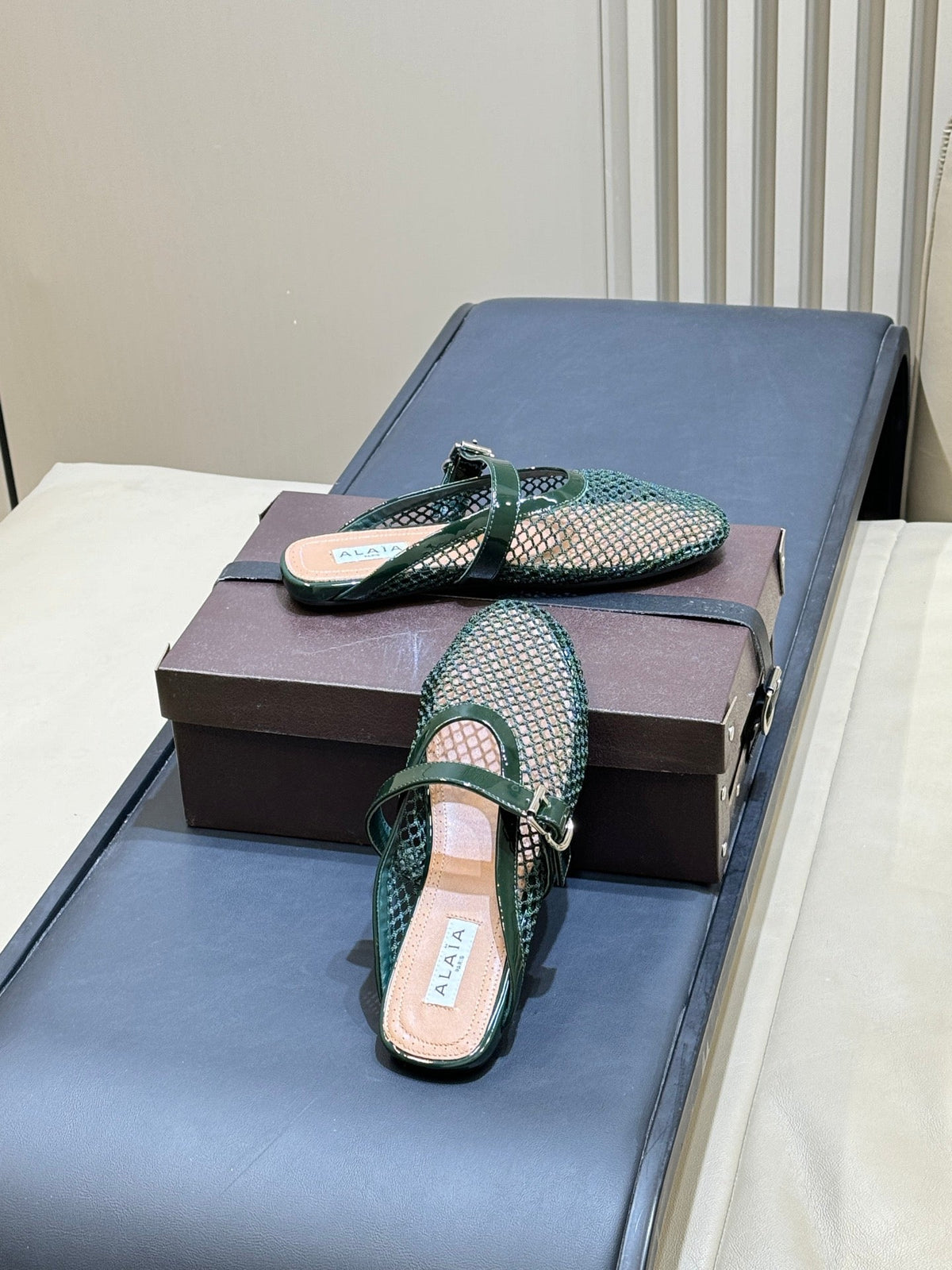 Alaia 26s Fishing Net Mule Teal Green Patent Leather 820349