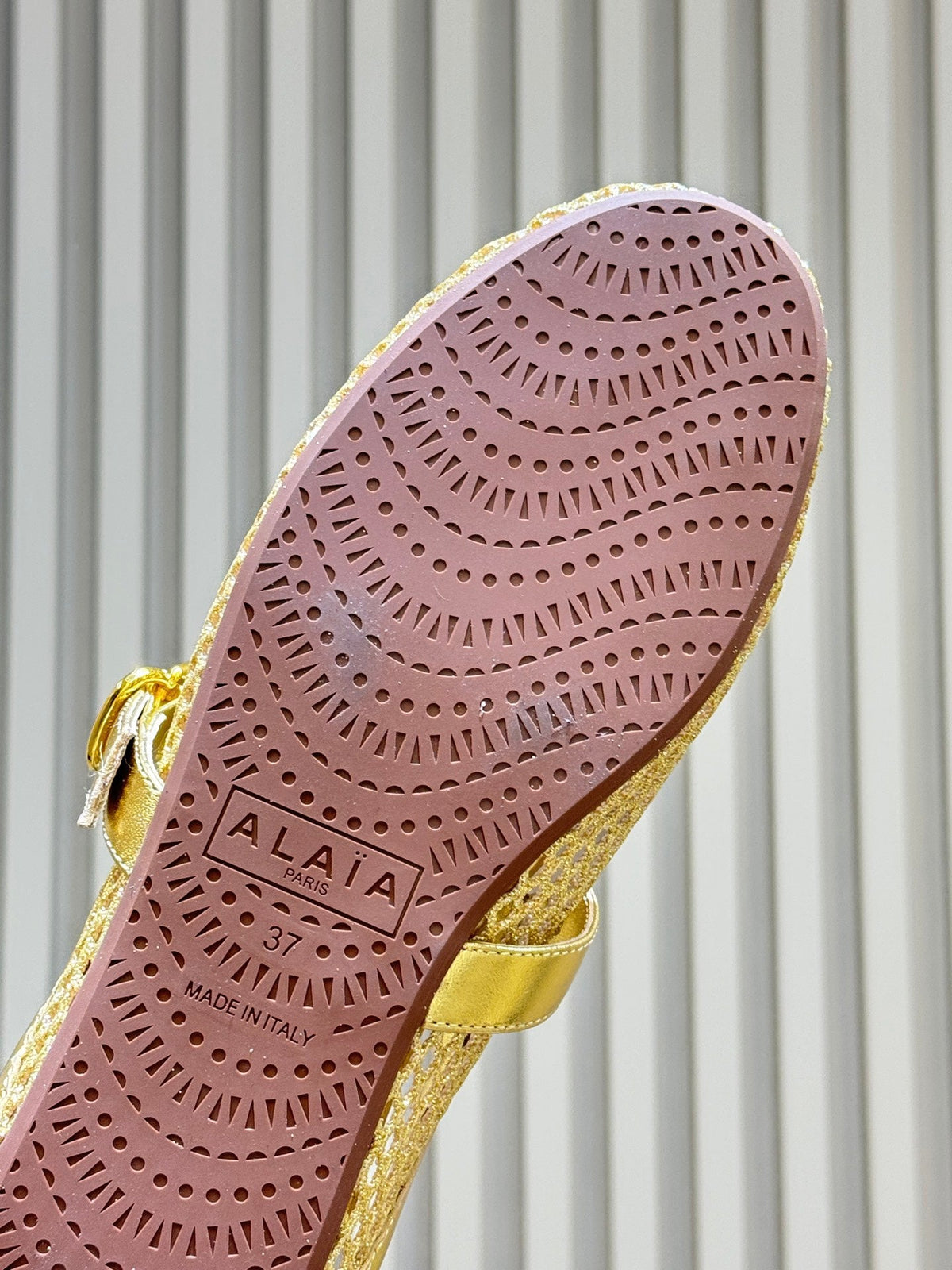 Alaia 26s Fishing Net Mule Gold Leather 820357