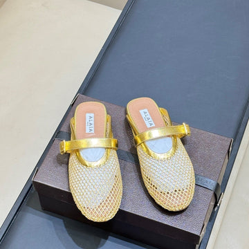 Alaia 26s Fishing Net Mule Gold Leather 820357