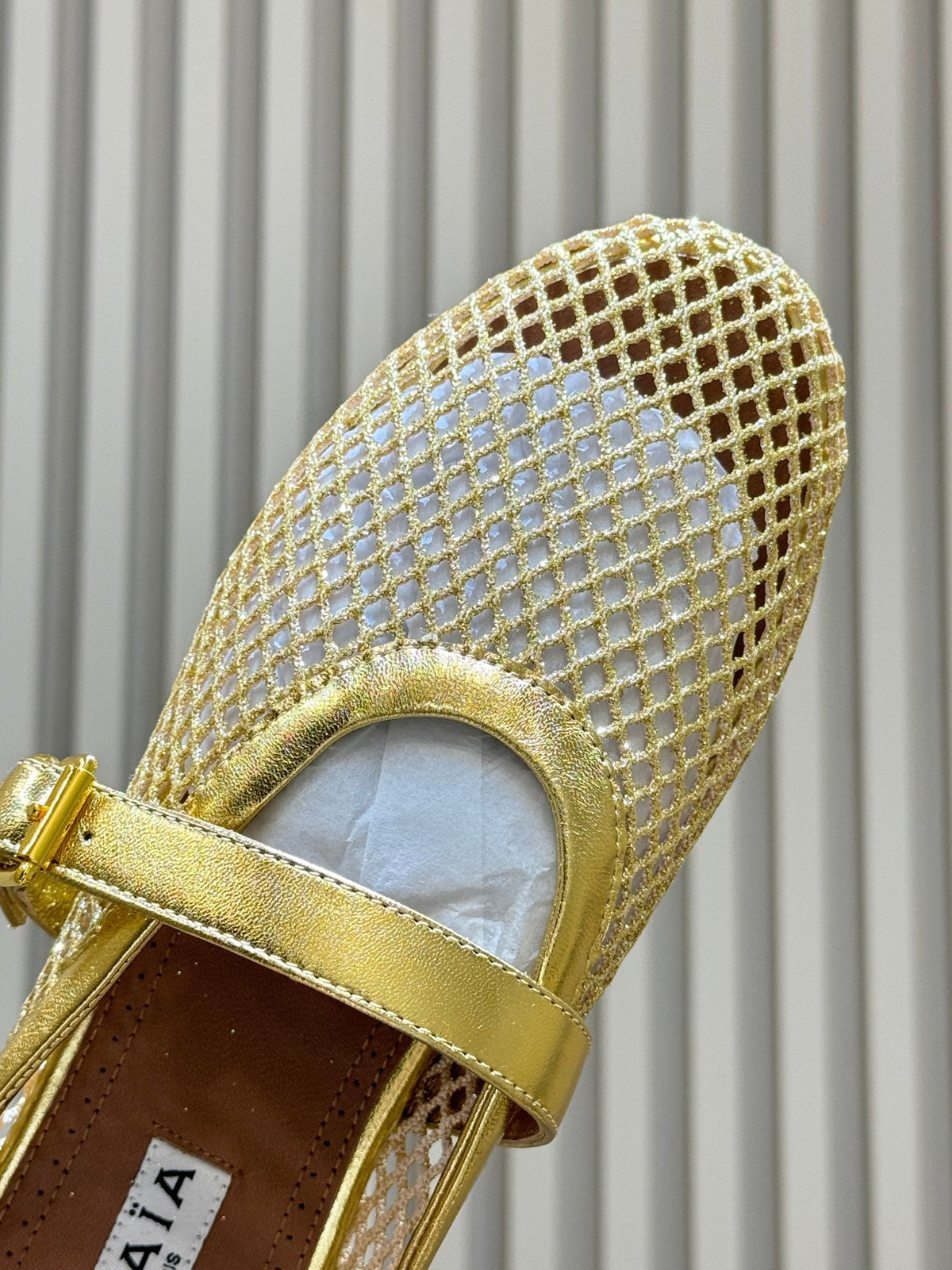 Alaia 26s Fishing Net Mule Gold Leather 820357